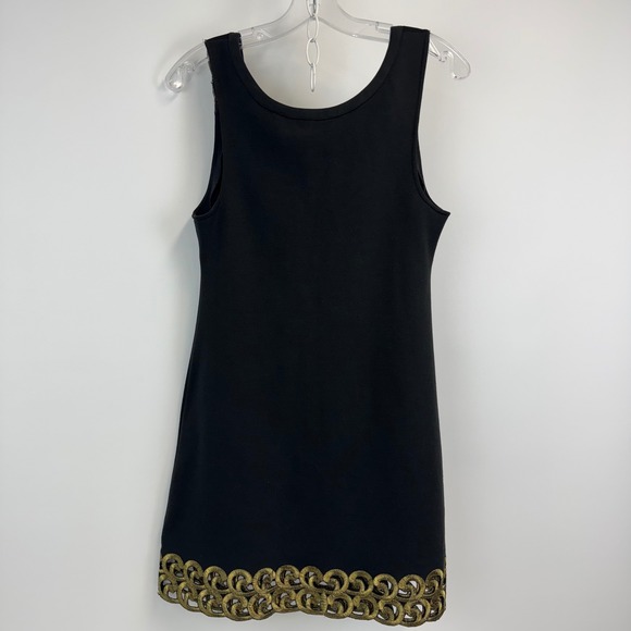 Free People Black Gold Embroidered Sleeveless Mini Dress Size 4 Floral Cutout - Picture 13 of 14